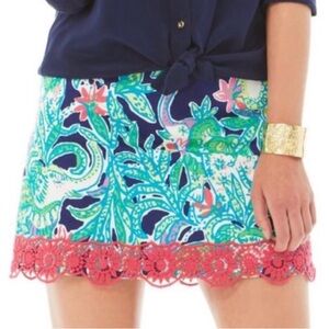 Lilly Pulitzer Tate Skirt Cotton Trunk Show Pink and Green Tropical Women Size 2